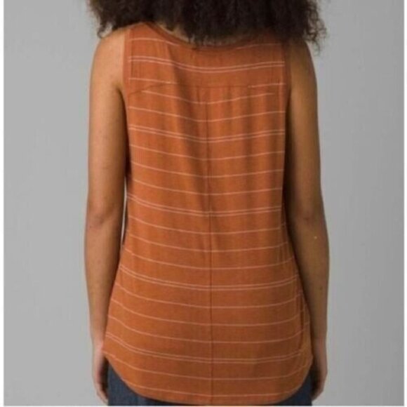 New Prana Foundation Scoop Neck Tank Copper Heather Stripe Size Small - Picture 2 of 3